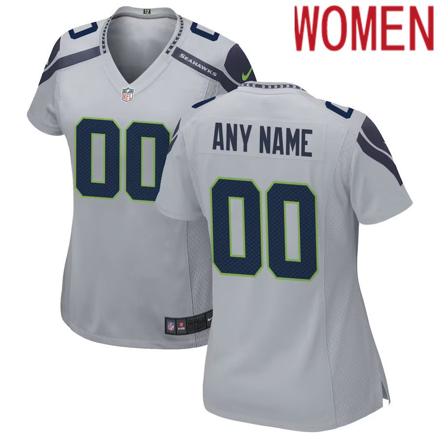 Women Seattle Seahawks Nike Gray Alternate Custom Game NFL Jersey->->Custom Jersey
